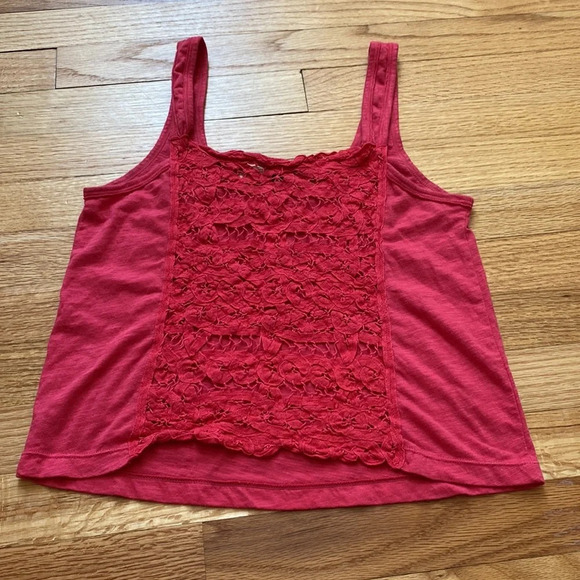 American Eagle‎ Hot Pink Lace Back Crop Tank Top Chest Pocket - Picture 3 of 7